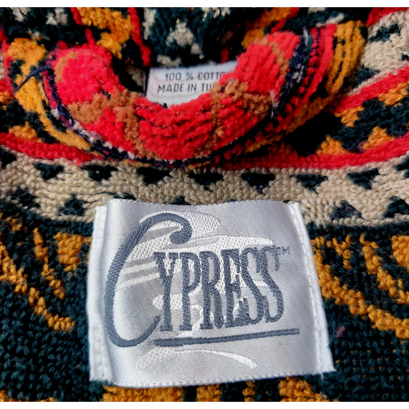 Vintage Cypress Aztec Robe One Size Southwest PrintBoho Bath Terry Cloth Moose - Picture 2 of 13